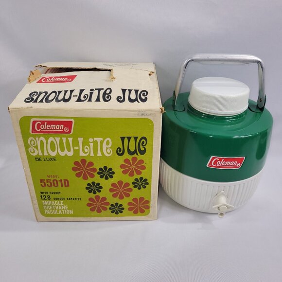 Coleman Vintage Snow-Water Jug Cooler Thermos Model 5501D Camping Cup Beverage - Picture 1 of 4
